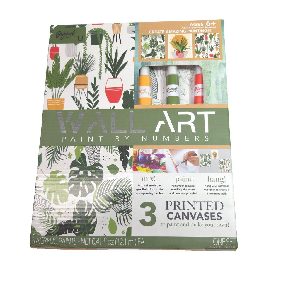 Original Art By U Wall Art Paint By Numbers Botanical Plants Canvases Set Ages 6